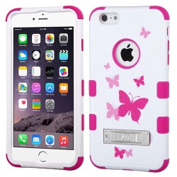Funda Protector Apple Iphone 6 Plus Blanco Mariposas Rosas Triple Layer